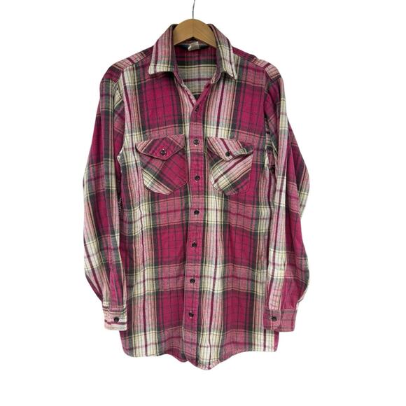 Vintage Oshkosh Sportswear Shirt Flannel Red Cotton Heavy Button Up Mens Medium - Picture 1 of 9